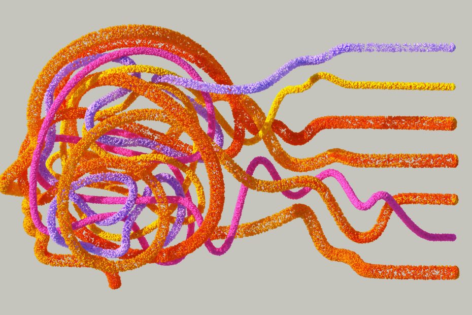 head and thoughts made out of threads of different colours